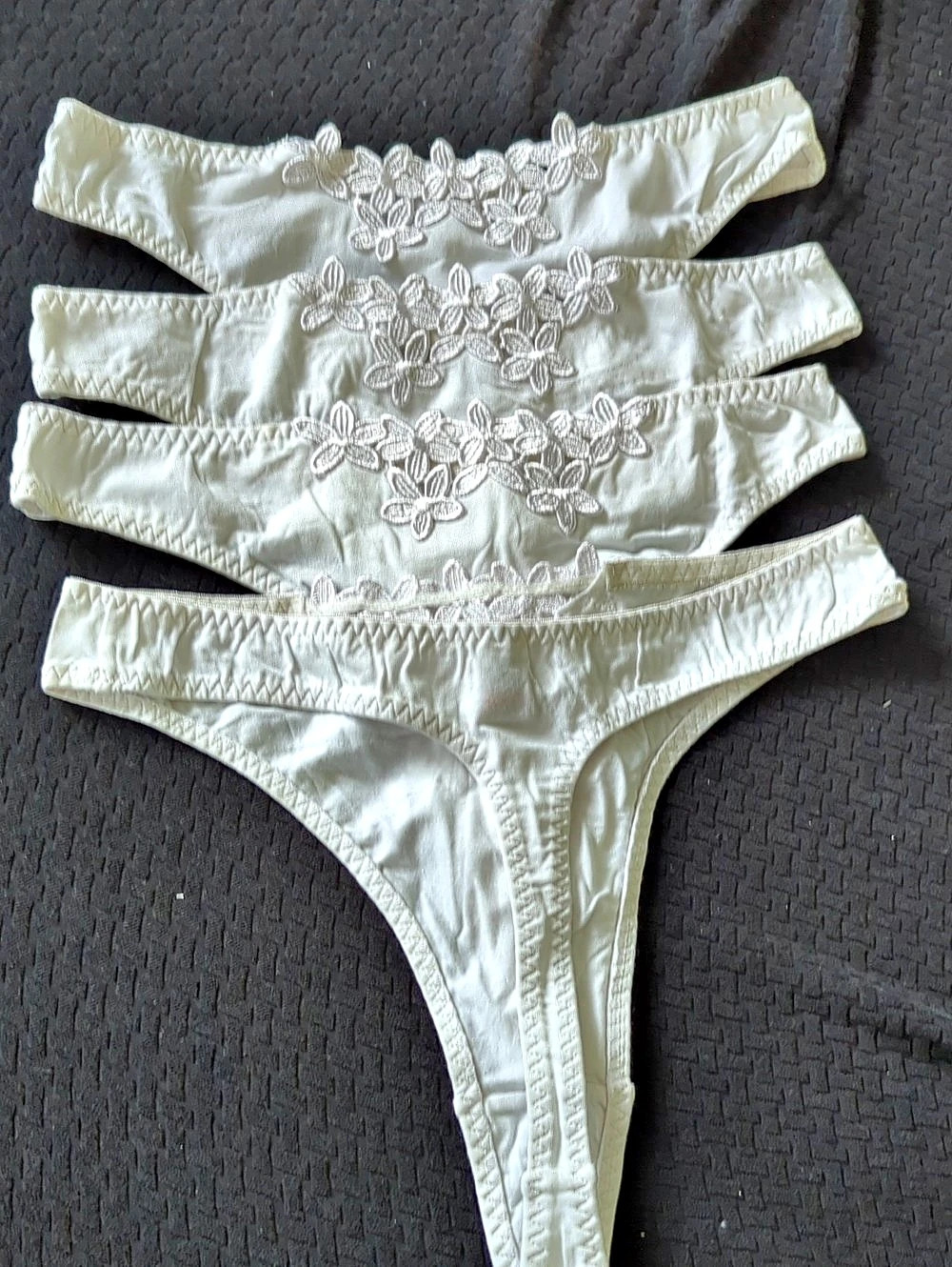 Gina Benotti Floral Lace And Cotton Thong Panty White/ Skin Tone 44/46 New.